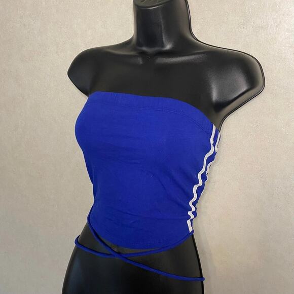 2x Active USA Knit Crop Tank Top Tube Crop Top Criss Cross Back Strappy blue red - Picture 3 of 14